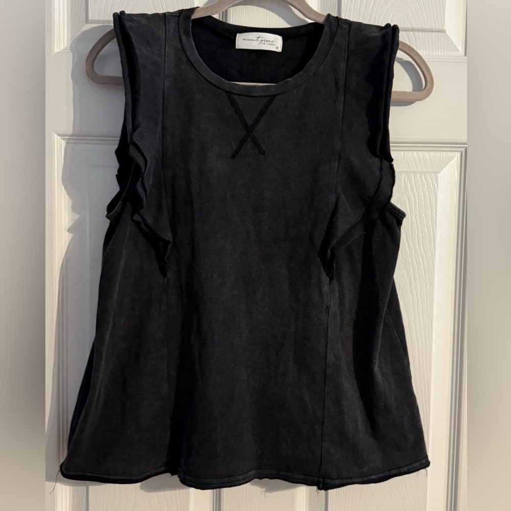 Accent Prone The Label Black Washed Ruffle Sleeve Tank – Size S